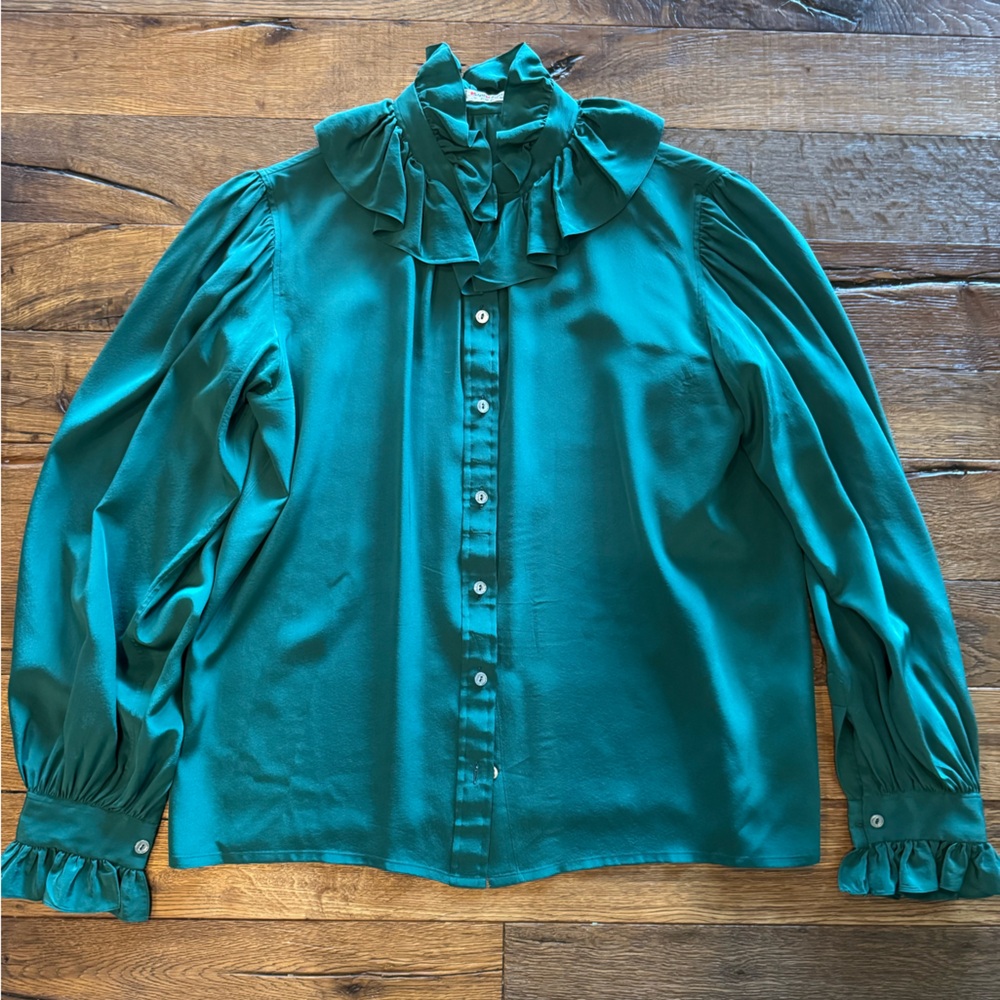 Yves Saint Laurent Vintage Jade green Ruffled Blouse
